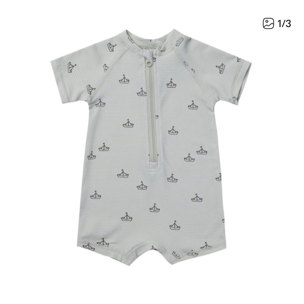 Quincy Mae Gray Sailboat Print Rashguard